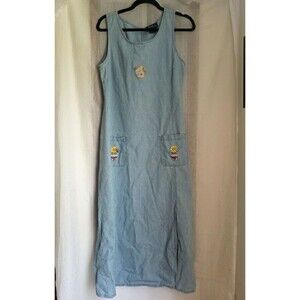Vintage Blue J Denim Sleeveless Dress Farmhouse Flowerpot Country Modest Women L